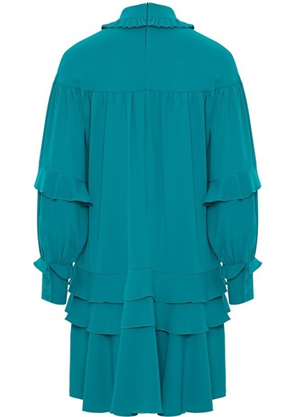 Fırfır Detaylı Dik Yaka Elbise modelleri