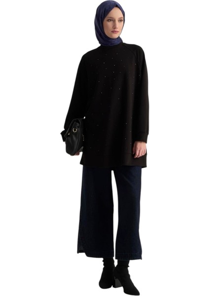 Kadın Önü Taş Işlemeli Tunik Siyah 25KT449 fiyatları