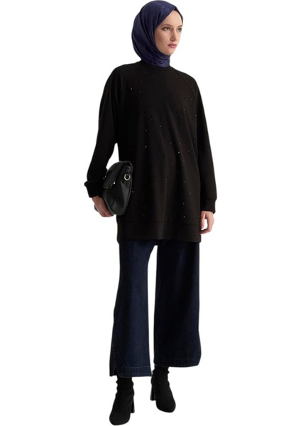 Kadın Önü Taş Işlemeli Tunik Siyah 25KT449 indirimleri