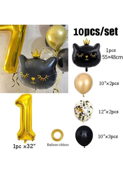 Siyah Kedi Rakamlı Yaş Balon Set
