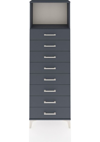 Arges Dolap Tek Raflı 8 Çekmeceli 60X30X182 Antrasit-Antrasit