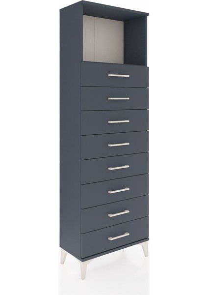 Arges Dolap Tek Raflı 8 Çekmeceli 60X30X182 Antrasit-Antrasit fiyatları