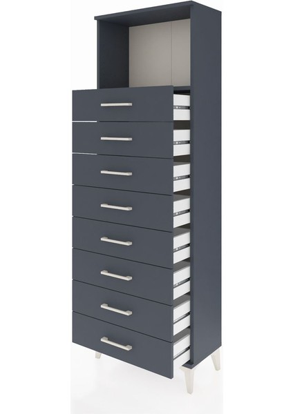 Arges Dolap Tek Raflı 8 Çekmeceli 60X30X182 Antrasit-Antrasit fırsatları