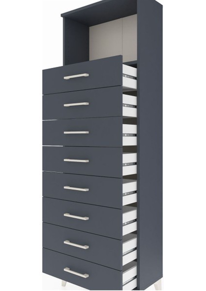 Arges Dolap Tek Raflı 8 Çekmeceli 60X30X182 Antrasit-Antrasit indirimleri