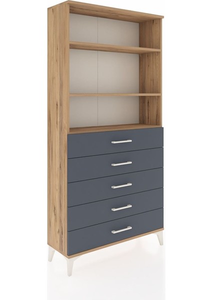 Arges Dolap 3 Raflı 5 Çekmeceli 88X30X182 Çam-Antrasit fiyatları