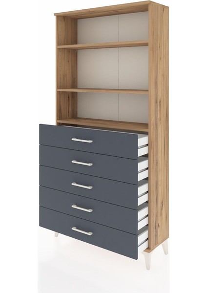 Arges Dolap 3 Raflı 5 Çekmeceli 88X30X182 Çam-Antrasit fırsatları