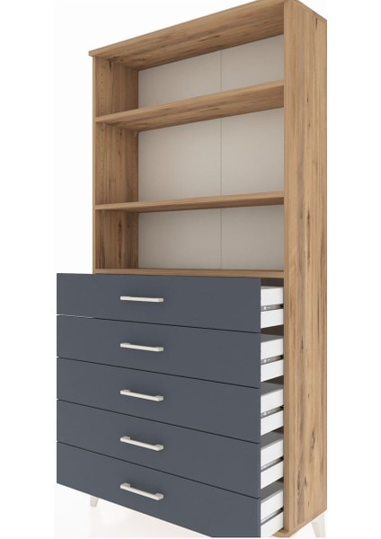 Arges Dolap 3 Raflı 5 Çekmeceli 88X30X182 Çam-Antrasit indirimleri