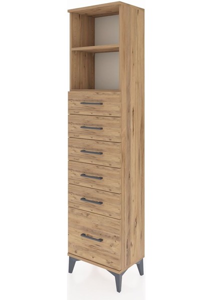 Arges Dolap 2 Raflı 6 Çekmeceli 44X30X182 Çam-Çam modelleri