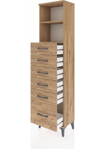 Arges Dolap 2 Raflı 6 Çekmeceli 44X30X182 Çam-Çam fırsatları