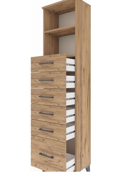 Arges Dolap 2 Raflı 6 Çekmeceli 44X30X182 Çam-Çam indirimleri