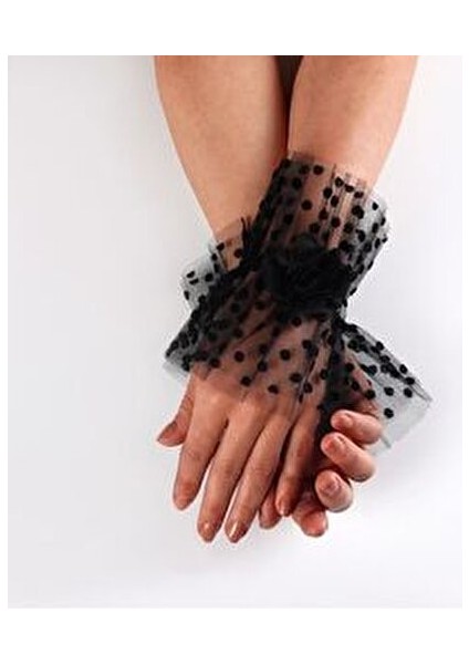 (G)Siyah Puanlı Bilek Gelin Eldiveni