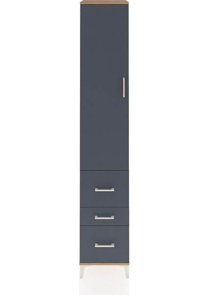 Hyperion Dolap 4 Raflı 3 Çekmeceli Tek Kapaklı 44X44X243 Çam-Antrasit