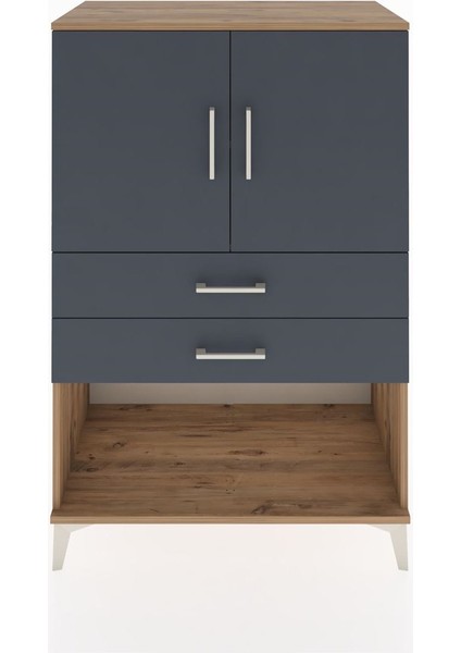 Hyperion Dolap 2 Raflı 2 Çekmeceli 2 Kapaklı 88X44X134 Çam-Antrasit