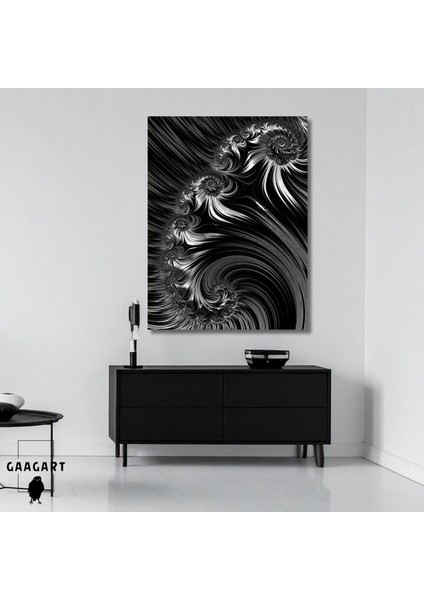 Tekli Dikey Kanvas Tablo Siyah Beyaz Soyut Tasarım