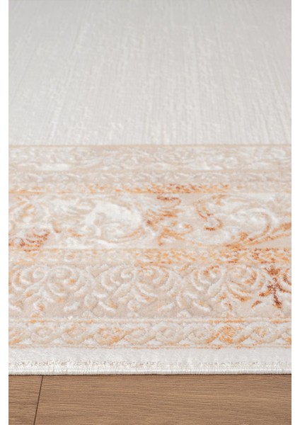 Indigo ID004T Krem Bej Klasik Çerçeveli Desen Akrilik Iplik Tozuaz Pamuk Taban Salon Mutfak Halısı modelleri