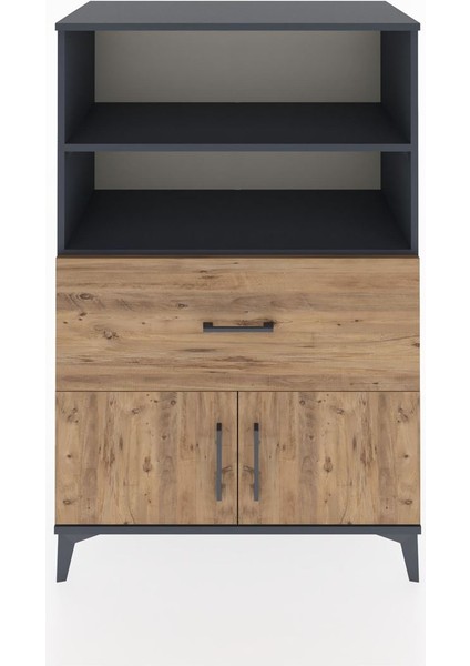 Hyperion Dolap 2 Raflı Tek Çekmeceli 2 Kapaklı 88X44X134 Antrasit-Çam