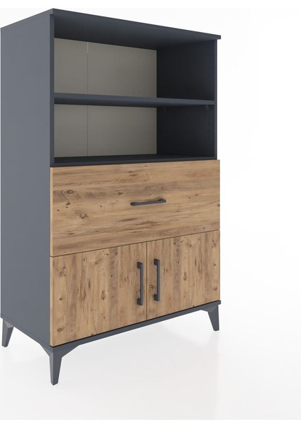 Hyperion Dolap 2 Raflı Tek Çekmeceli 2 Kapaklı 88X44X134 Antrasit-Çam fiyatları