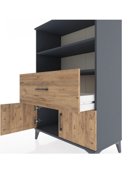 Hyperion Dolap 2 Raflı Tek Çekmeceli 2 Kapaklı 88X44X134 Antrasit-Çam indirimleri