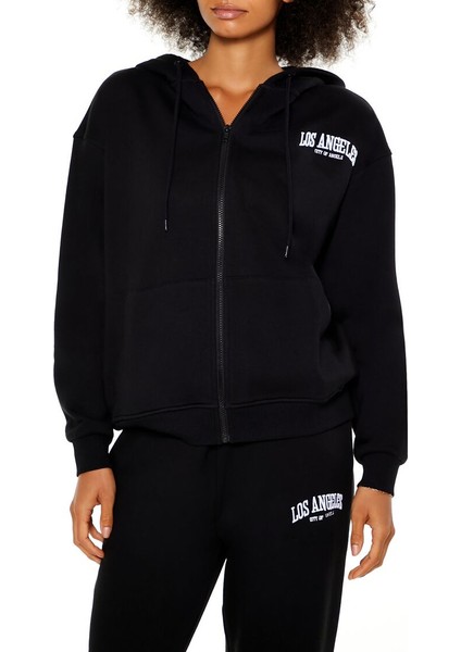 Los Angeles Nakışlı Fermuarlı Kapüşonlu