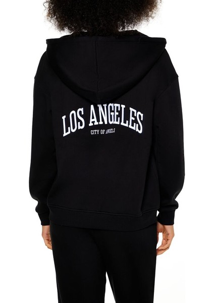 Los Angeles Nakışlı Fermuarlı Kapüşonlu