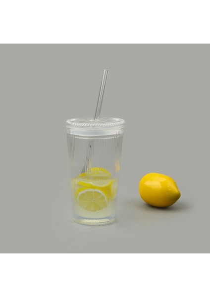 Cam Köşeli Pipetli Bardak - Şeffaf - 1 Lt