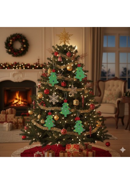 El Yapımı Yılbaşı Ağacı Süsü, Çam Ağacı Süsü, Noel Ağacı Süsü, 5'li Keçe Taşlı Çam
