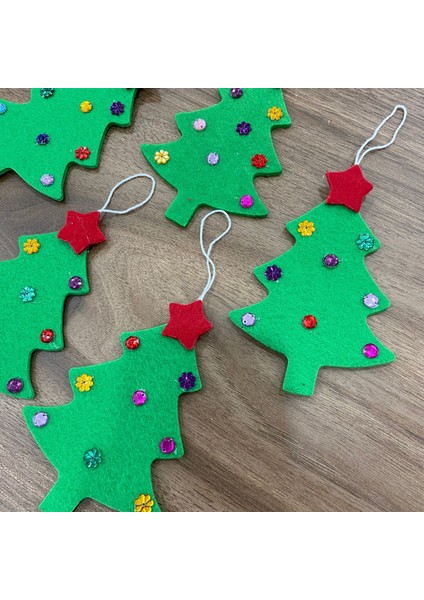 El Yapımı Yılbaşı Ağacı Süsü, Çam Ağacı Süsü, Noel Ağacı Süsü, 5'li Keçe Taşlı Çam modelleri