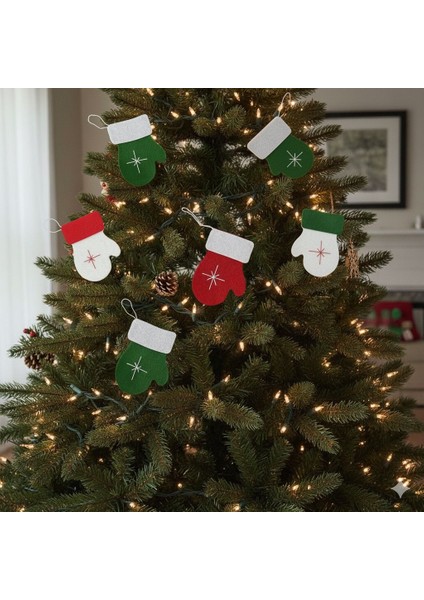 El Yapımı Yılbaşı Ağacı Süsü, Çam Ağacı Süsü, Noel Ağacı Süsü, 5'li Keçe Eldiven