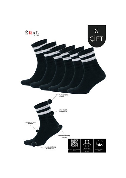 Patik Çorap Pamuklu Terletmez Çizgili Desenli Yazlık 6 Çift Siyah Renk fiyatları