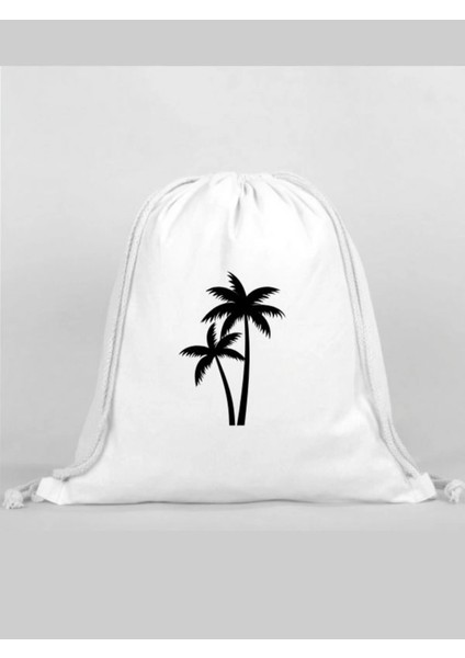 Palmiye Baskılı Sırt Çantası - Ip Büzgülü Spor Çanta