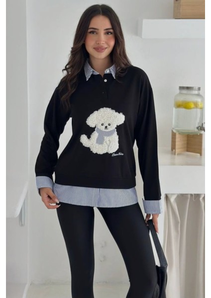 Garnili Ayıcık Nakışlı Sweatshirt