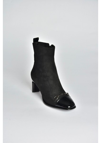 V820284602 Siyah Süet Kalın Topuklu Kadın Bot indirimleri