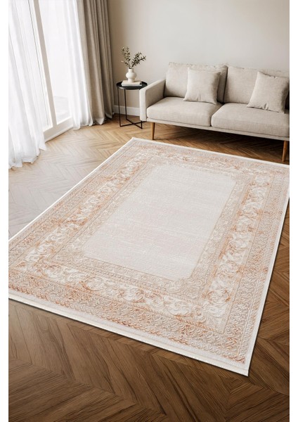 Indigo ID004T Krem Bej Klasik Çerçeveli Desen Akrilik Iplik Tozuaz Pamuk Taban Salon Mutfak Halısı fiyatları