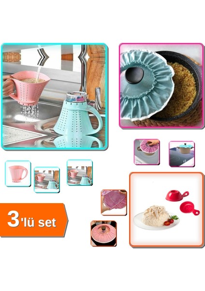Demlematik Pilav Örtüsü + Sürahi Pirinç Yıkama Süzgeci + Helva Servis Kalıbı | 3lü Set Z8R1CN