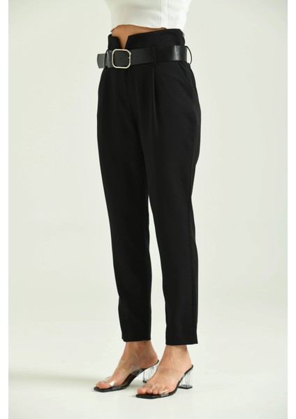 Kadın Pantolon Yüksel Bel Kemer Detay Havuç Pantolon Siyah - T016 modelleri