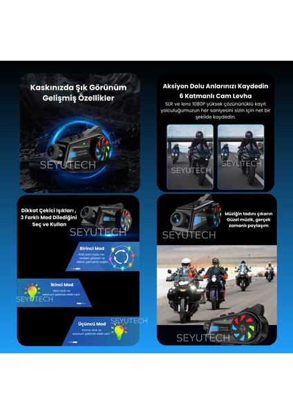 SYBT-68 Kameralı Bluetoothl 5.4 Motosiklet Kask Kulaklık Intercom Rgb Işıklı Motorsiklet Interkom fiyatları