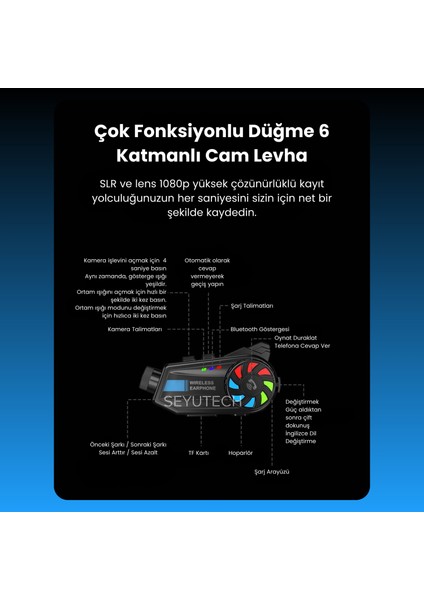 SYBT-68 Kameralı Bluetoothl 5.4 Motosiklet Kask Kulaklık Intercom Rgb Işıklı Motorsiklet Interkom indirimleri