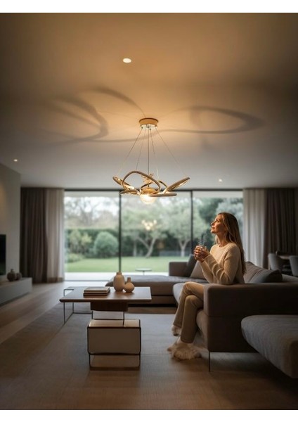 Kelebek Gold Kaplama Tek Top Dron Modern LED Sarkıt Avize