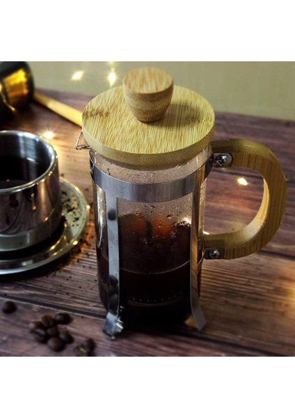 Ahşap Detaylı 350 ml Cam French Press