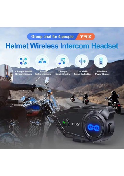 Y5X Rgb Işıklı Intercom 5 Kişi Bağlantılı 1000MAH Motosiklet Bluetooth Kulaklık Seti fiyatları