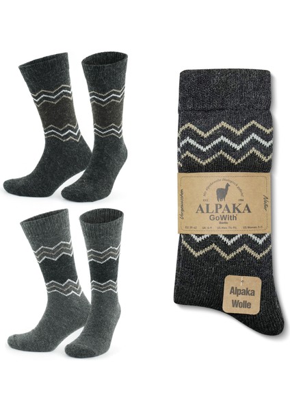 Alpaka Yünlü Zikzak Desenli Termal Kışlık Çorap 3099