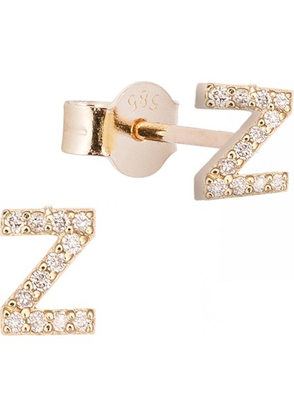 Z Harfli Pırlanta Taşlı 14 Ayar Altın Kadın Tek Küpe