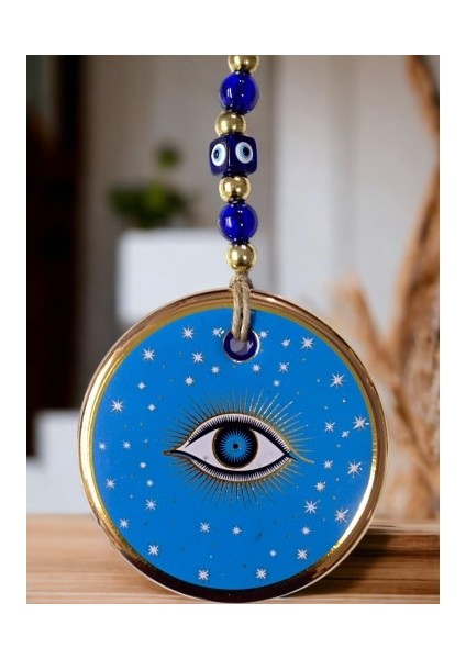 Mavi Renk Yıldız Motifli Gözlü Duvar Süsü Cam Duvar Dekoru modelleri