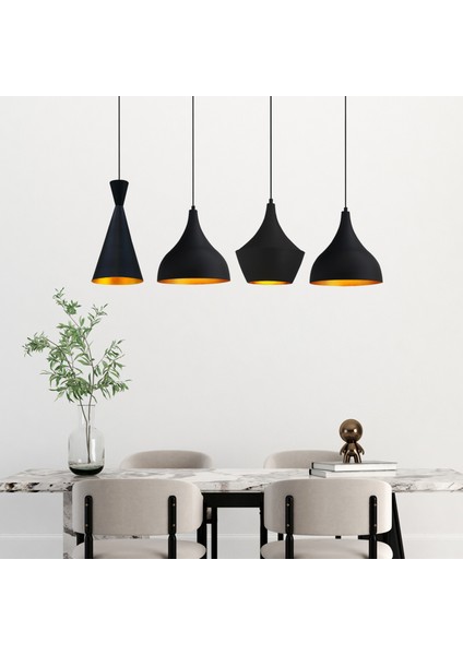 Siyah Dörtlü Pando Avize Sarkıt Yemek Masaüstü Iç Mekan Pastane Ofis Dükkan Modern Restoran