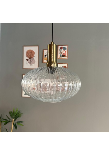 Elegant Şeffaf Cam Tekli Avize Eskitme Fener Başlık Sarkıt Lamba Restoran Salon Aydınlatma