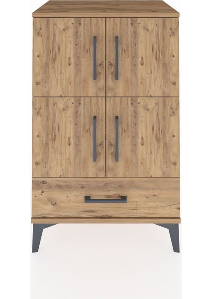 Hyperion Komodin 4 Raflı Tek Çekmeceli 4 Kapaklı 60X44X96 Çam-Çam