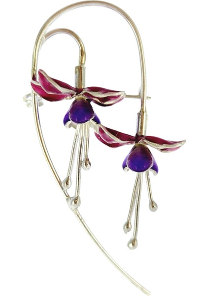 Iki Dal Fuşya 925 Ayar Gümüş Kadın Broş