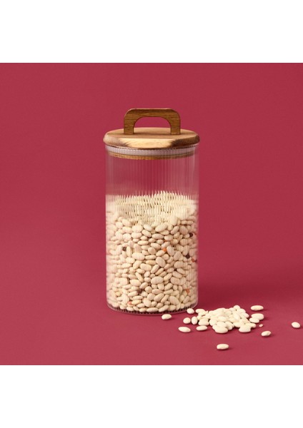 Akasya Kapaklı Cam Erzak Kabı - Kahverengi / Şeffaf - 1200 ml