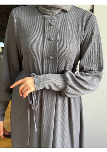 Füme Kaplama Düğmeli Fitilli Örme Elbise 9937 fiyatları