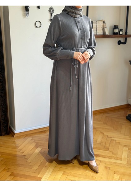 Füme Kaplama Düğmeli Fitilli Örme Elbise 9937 fırsatları